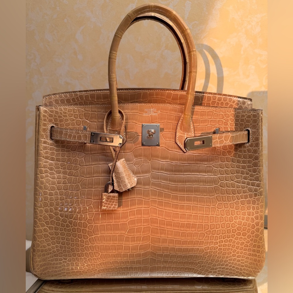 Hermes Birkin 35 Poussiere Beige Shiny Crocodile Porosus Bag